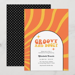 Groovy und beschwipste Retro-Junggesellinnen-Absch Einladung