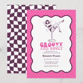 Groovy und beschwipste Retro-Pink-Martini-Junggese Einladung