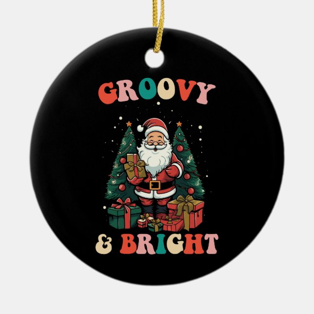 Groovy und helle Weihnachtsfeiertage Retro Keramik Ornament (Vorne)
