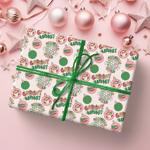 Groovy und hellrosa und grün Retro-Feiertag Geschenkpapier