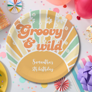 Groovy und wilde Retro-Sonne Kinder-Geburtstag Pappteller