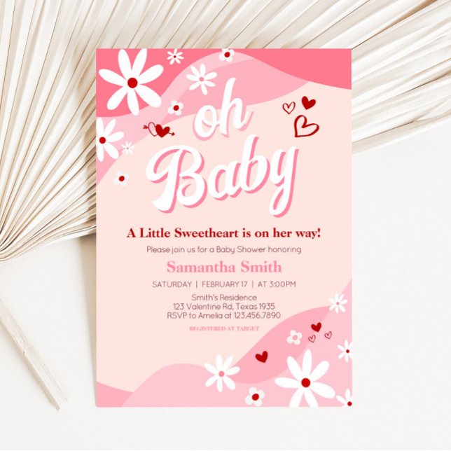 Groovy Valentine Baby Shower Einladung (Retro Sweetheart Baby Shower Invitation)