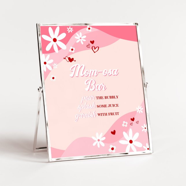 Groovy Valentine Baby Shower Mom Osa Bar Poster (Retro Sweetheart Baby Shower Mom Osa Bar Sign)