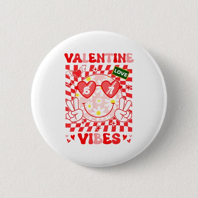 Groovy Valentine Vibes Happy Valentine's Day Girl  Button (Vorderseite)