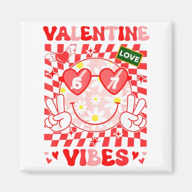 Groovy Valentine Vibes Happy Valentine's Day Girl  Magnet (Vorne)