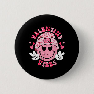 Groovy Valentine Vibes Smile Face Valentinstag G Button