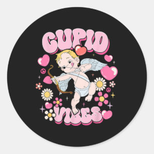 Groovy Valentinstag Cupid Vibes Frohen V-Tag Paar Runder Aufkleber