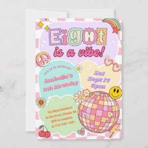 Groovy Vibe Retro Mädchen 8. Geburtstagseinladung Einladung