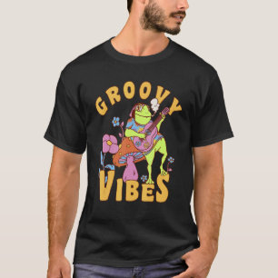 Groovy Vibes Retro Frosch spielt Gitarre Pilz Blum T-Shirt