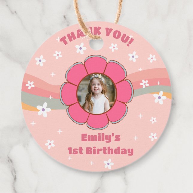 Groovy Vielen Dank Boho Floral Rainbow Geschenkanhänger (Rückseite)