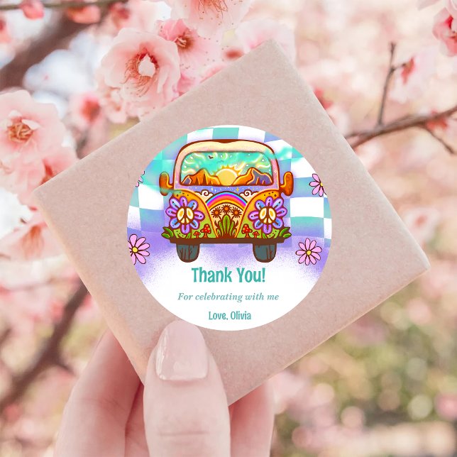 Groovy Vielen Dank Boho Floral Rainbow Runder Aufkleber (Von Creator hochgeladen)