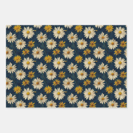 Groovy Vintag Daisy Blue Geschenkpapier Set