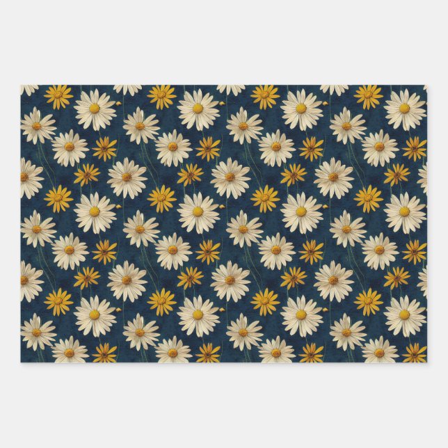 Groovy Vintag Daisy Blue Geschenkpapier Set (Vorderseite)