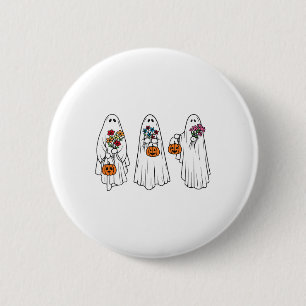 Groovy Vintag Floral Ghost Niedlich Halloween Spoo Button
