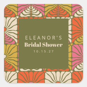 Groovy Vintag grünes Brautparty Quadratischer Aufkleber