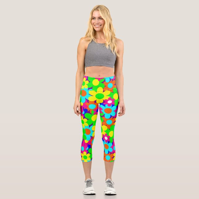 Groovy Vintag Mod Blütenpflanzen Blume Capri Leggings (Vorderseite)