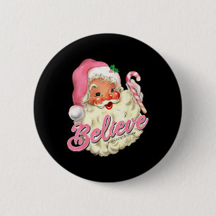 Groovy Vintag Pink Weihnachtsmann glaubt Weihnacht Button