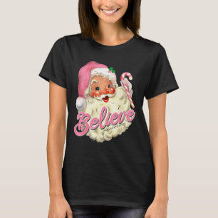 Groovy Vintag Pink Weihnachtsmann glaubt Weihnacht T-Shirt