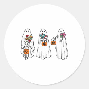 Groovy Vintage Floral Geist Süß Halloween Gruselig Runder Aufkleber
