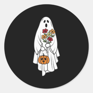 Groovy Vintage Floral Geist Süß Halloween Gruselig Runder Aufkleber