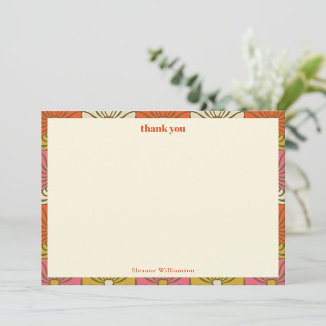 Groovy Vintage Orange Floral Bridal Shower Name Dankeskarte (Stehend Vorderseite)