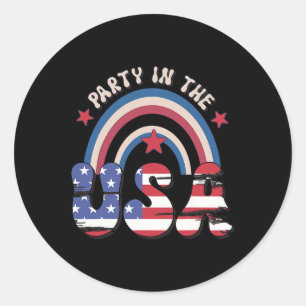 Groovy Vintages Party in den USA Rainbow American Runder Aufkleber