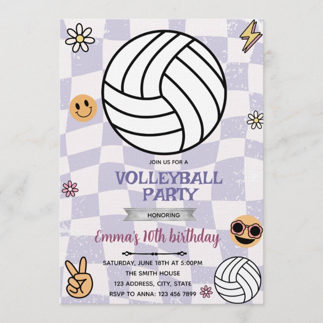 Groovy volleyball party invitation einladung (Vorderseite)