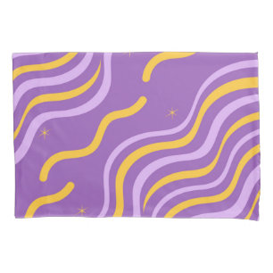 Groovy Wavy Stripe Lila Gelber Abstrakter Frühling Kissenbezug