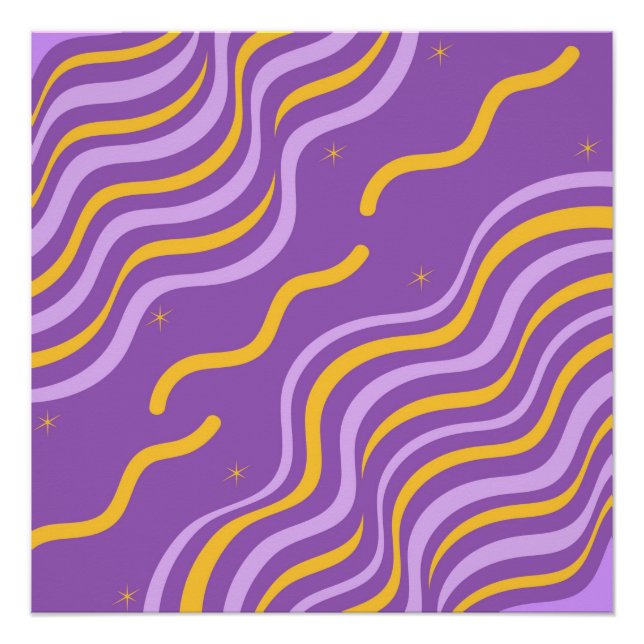 Groovy Wavy Stripe Lila Gelber Abstrakter Frühling Poster (Vorderseite)