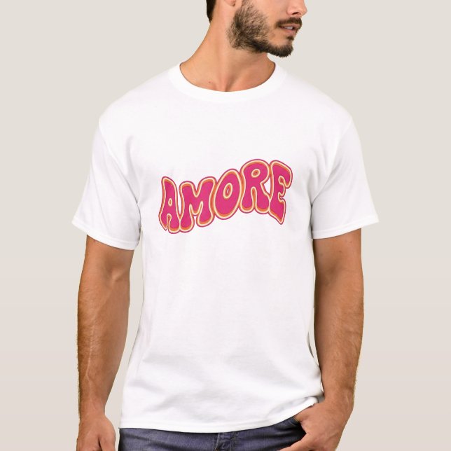 Groovy Wavy Text AMORE Retro 70s Valentine  T-Shirt (Vorderseite)