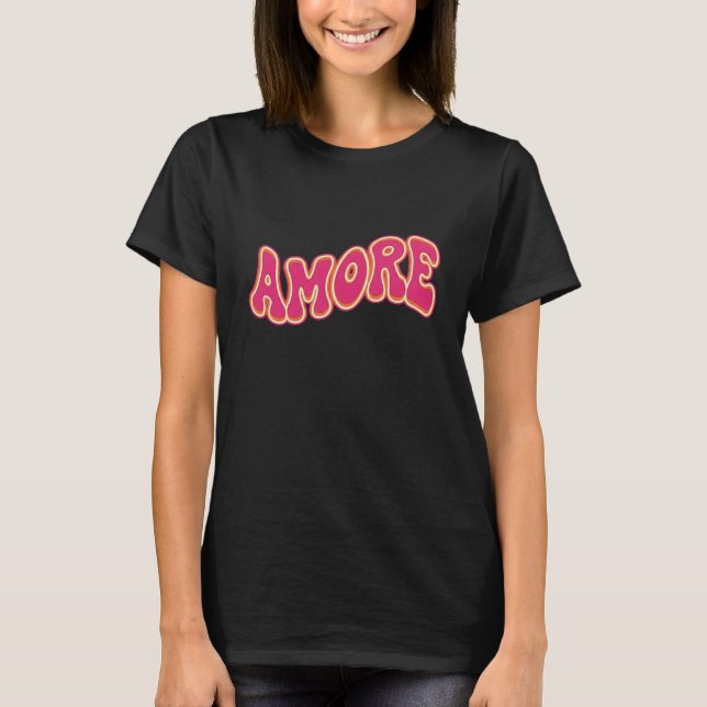 Groovy Wavy Text AMORE Retro 70s Valentine  T-Shirt (Vorderseite)