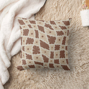 Groovy Wavy Trippy 60er Blume Karo Neutral Brown Kissen