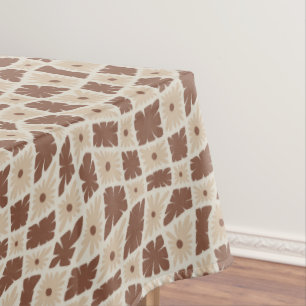 Groovy Wavy Trippy 60er Blume Karo Neutral Brown Tischdecke