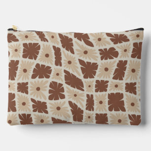Groovy Wavy Trippy 60er Blume Karo Neutral Brown Zubehörtasche