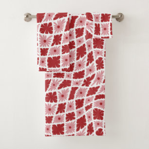 Groovy Wavy Trippy 60er Blume Karo Rot Rosa Badhandtuch Set