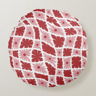 Groovy Wavy Trippy 60er Blume Karo Rot Rosa Rundes Kissen
