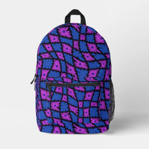 Groovy Wavy Trippy 60er Blume Karos Blue Pink Bedruckter Rucksack