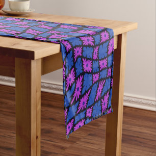 Groovy Wavy Trippy 60er Blume Karos Blue Pink Kurzer Tischläufer