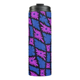 Groovy Wavy Trippy 60er Blume Karos Blue Pink Thermosbecher