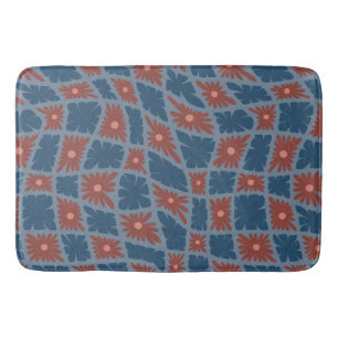 Groovy Wavy Trippy 60er Blume Karos Blue Red Badematte