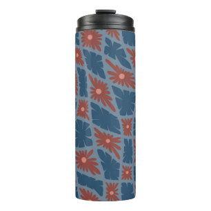 Groovy Wavy Trippy 60er Blume Karos Blue Red Thermosbecher