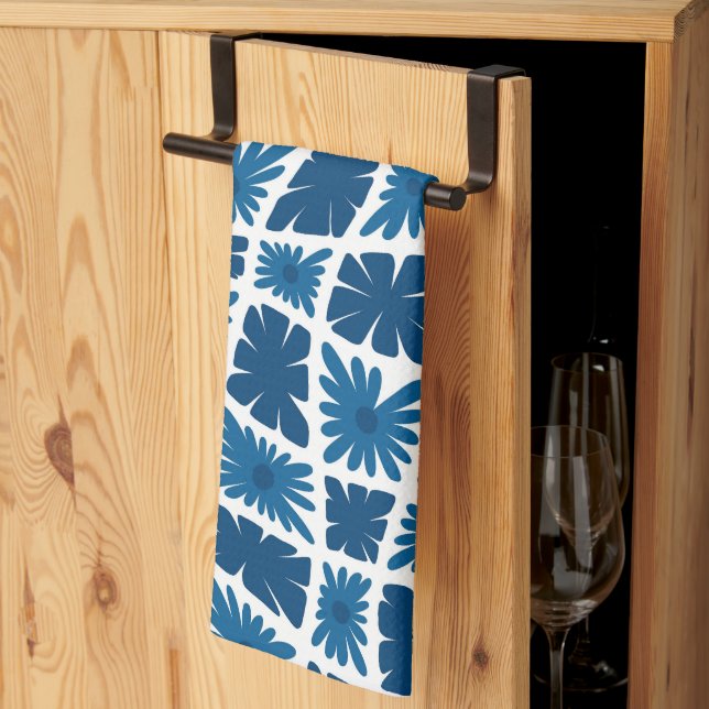 Groovy Wavy Trippy 60er Blume Karos Blues Geschirrtuch (Drittel gefaltet)