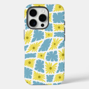 Groovy Wavy Trippy 60er Blume Karos Gelb Blau iPhone 16 Pro Hülle