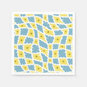 Groovy Wavy Trippy 60er Blume Karos Gelb Blau Serviette