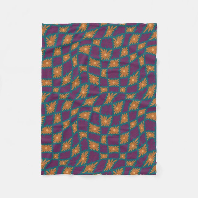 Groovy Wavy Trippy 60er Blume Karos Orange Pink Fleecedecke (Vorderseite)