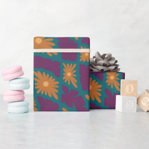 Groovy Wavy Trippy 60er Blume Karos Orange Pink Geschenkpapier