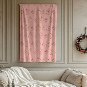 Groovy Weihnachten Retro Pastell Rosa Burgund 70. Fleecedecke
