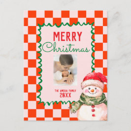 Groovy Weihnachts-Schneemann-Foto Postkarte