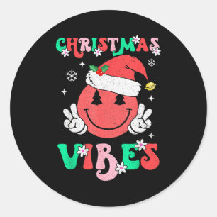 Groovy Weihnachts Stimmung Smile Gesicht Santa Hut Runder Aufkleber