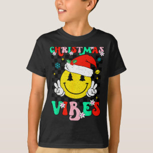 Groovy Weihnachts Stimmung Smile Gesicht Santa Hut T-Shirt